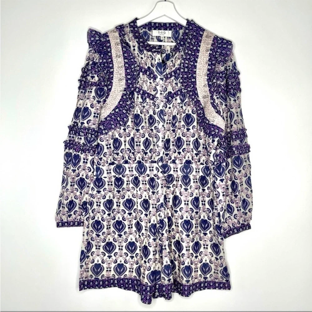Sea New York Brigitte Border Long Sleeve Romper Size 12 Multicolor Purple NWOT - Picture 6 of 16